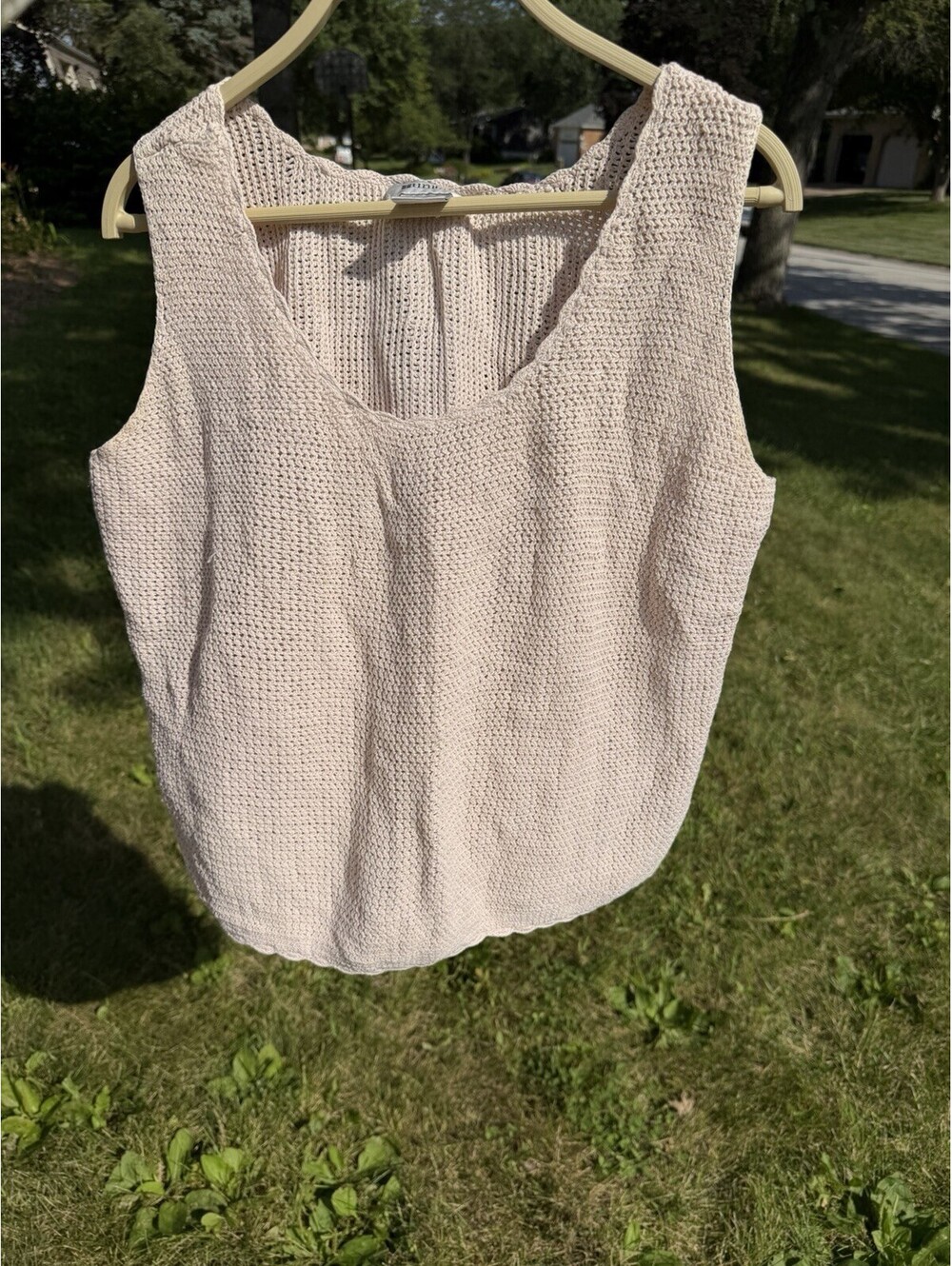 Vintage Women’s Units Linen and Cotton Knit Tank Top with Scalloped Edge Size L